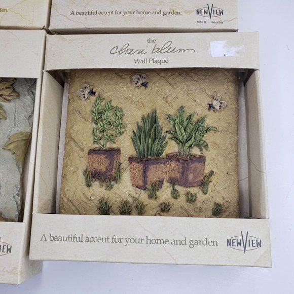 New View Cheri Blum Exotic Flowers Garden Wine Grapes Wall Plaque Decor Set of 4 - Picture 5 of 11